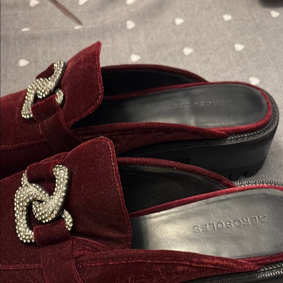 AEROSOLES Burgundy Velvet Loafers with Rhinestone Accent - Picture 2 of 5